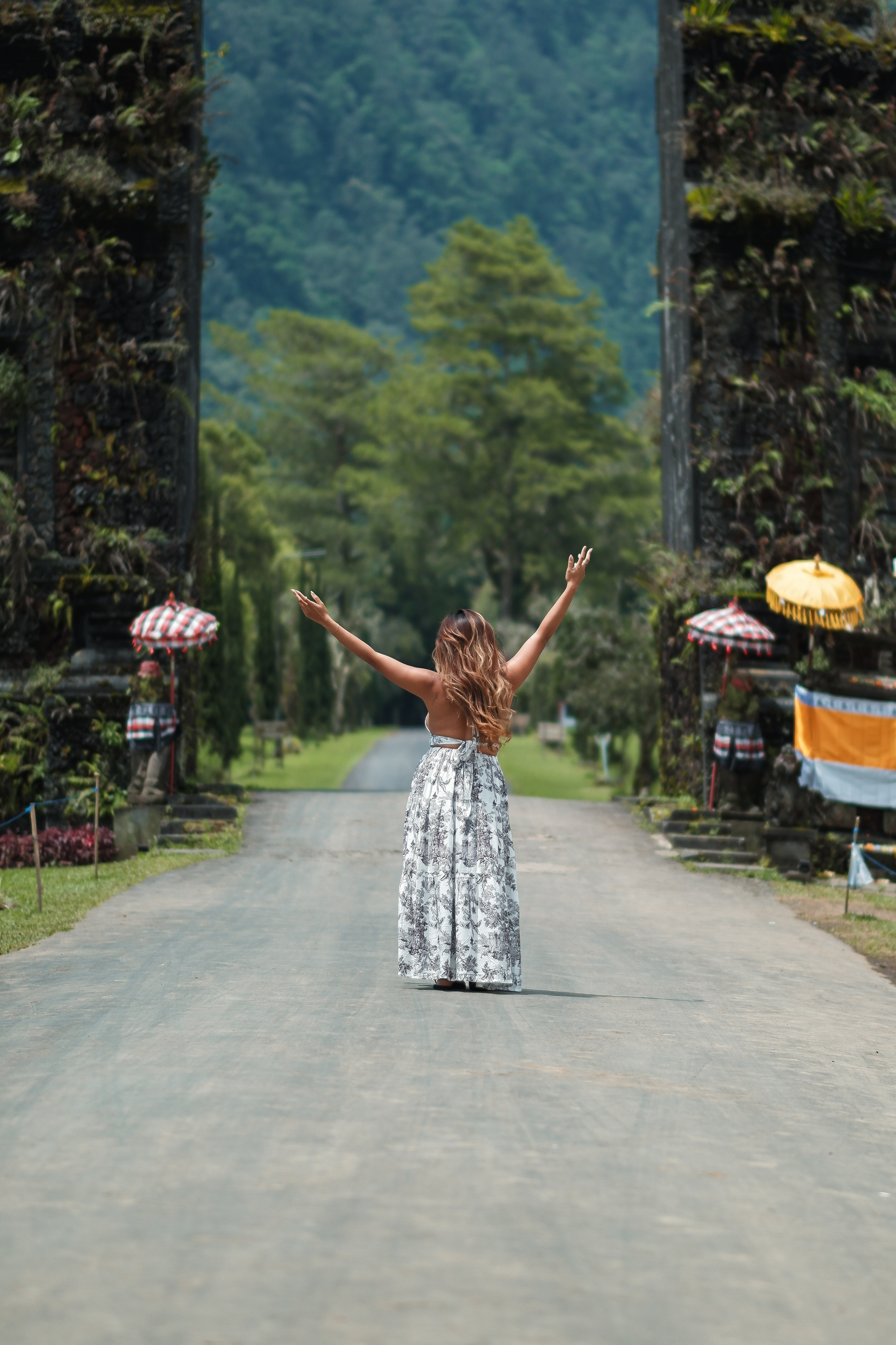 Solo dancer celebrating at Handara Gate gateway view