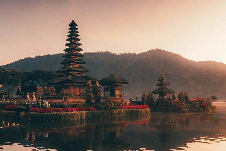 Ulun Danu Beratan lake temple in highland mist